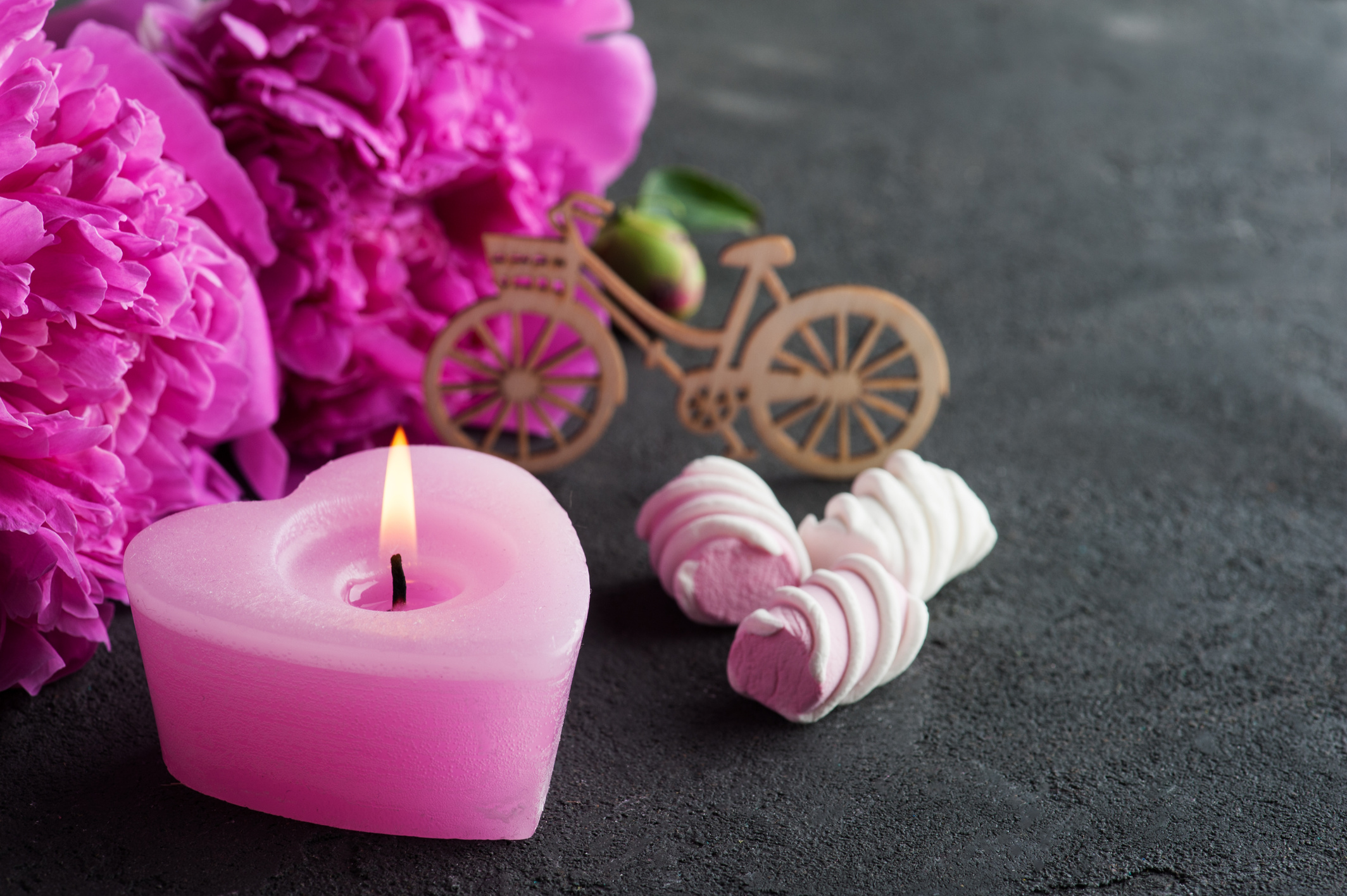Pink Heart Candle and Pink Peony Flowers